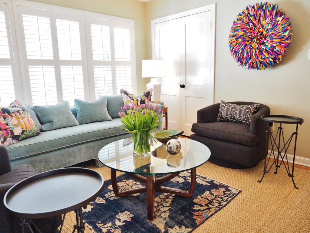 This family room demonstrates Merrilee McGehee's interior design genius with an abundance of child-friendly fabrics. Photo by A Life More Beautiful