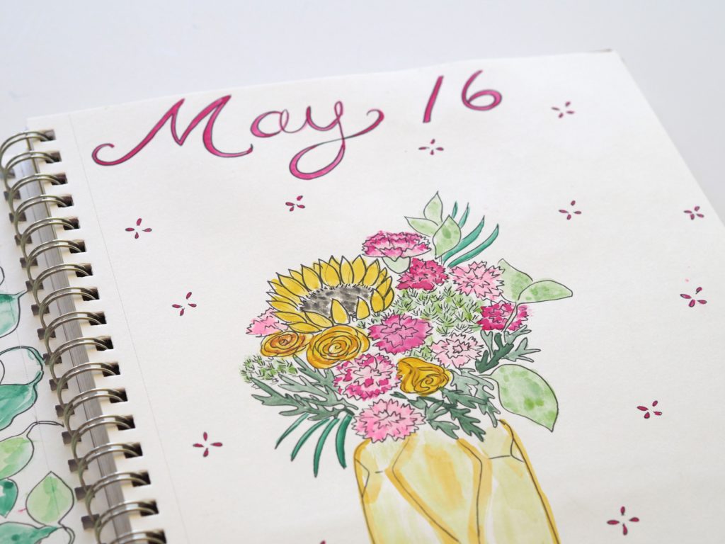 Doodled bouquet in the May 2017 art journal
