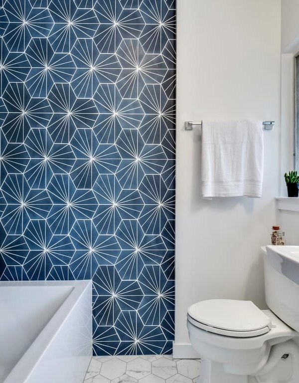 Bold, geometric tile is hot in Austin home interiors this year. Design by A Life More Beautiful